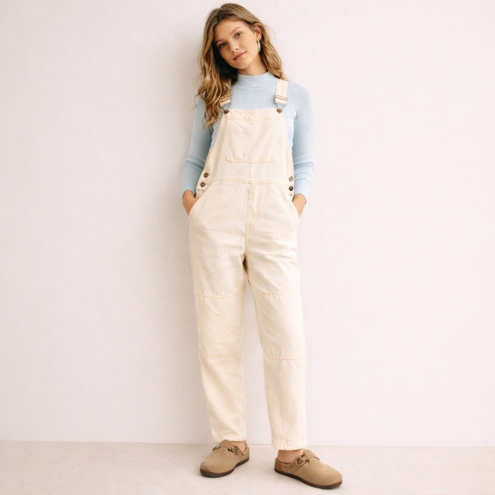 Faherty Corduroy Overalls Egret Ivory Straight Leg S‎ NWOT